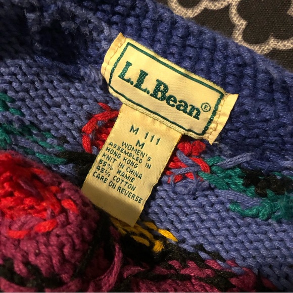 VTG L.L. Bean Woman’s Cardigan Colorful Sweater Geometric Blue Purple Sz Medium - Picture 9 of 11